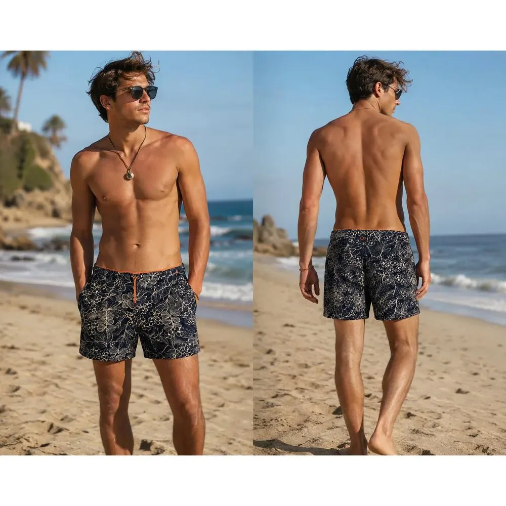 Lands End 3XL Tropical Board Shorts Drawstring Quick Dry Swim Trunks Pockets